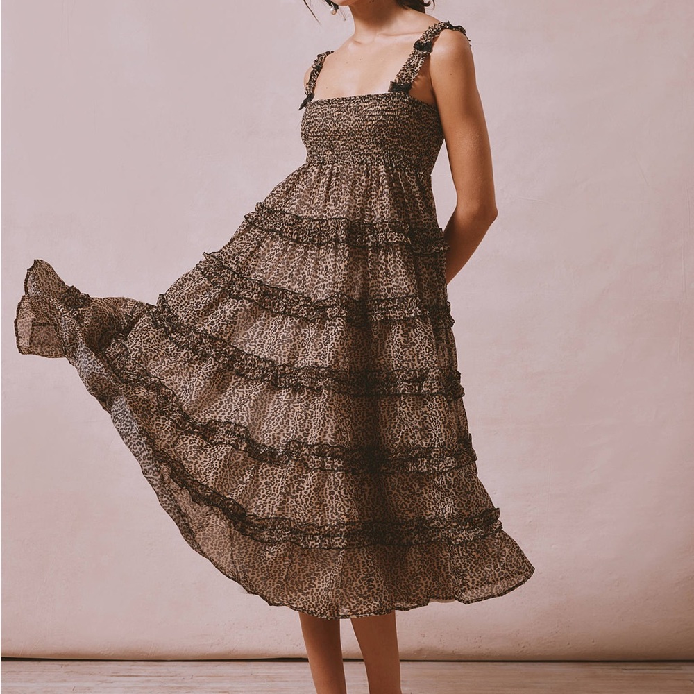 Sister Jane Lisette Leopard Print Tiered
Organza Midi Dress